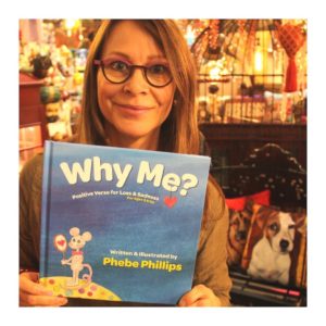 Phebe Phillips with her book, Why Me? Positive Verse for Loss and Sadness