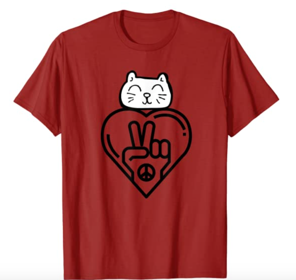 Peace Cat T-Shirt by Phebe Phillips on Amazon
